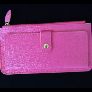 Pink Flat Wristlet Wallet 16 CCards Slots Vegan L…